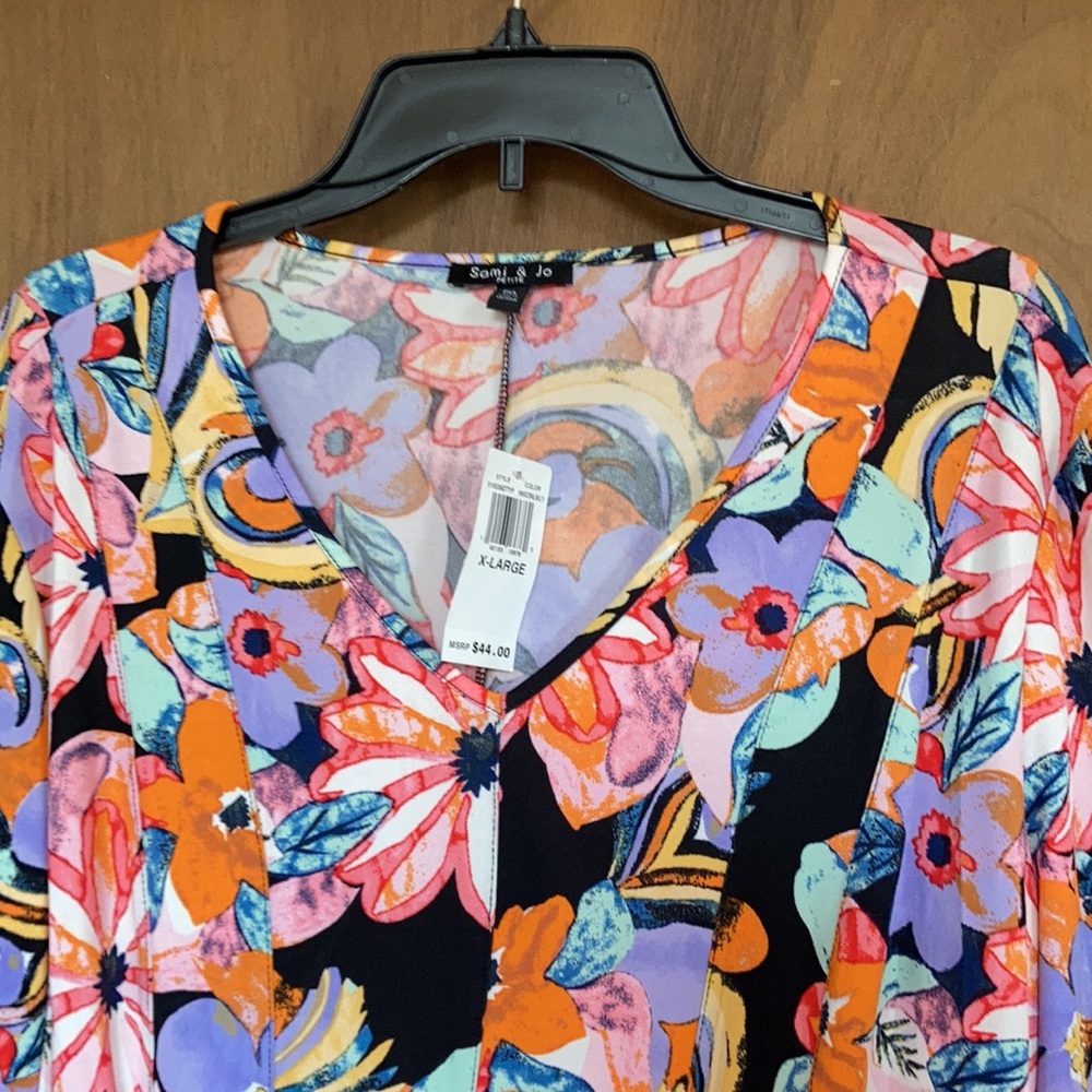 Sami & Jo top colorful floral print w stretch boho casual office XLP - Picture 6 of 17